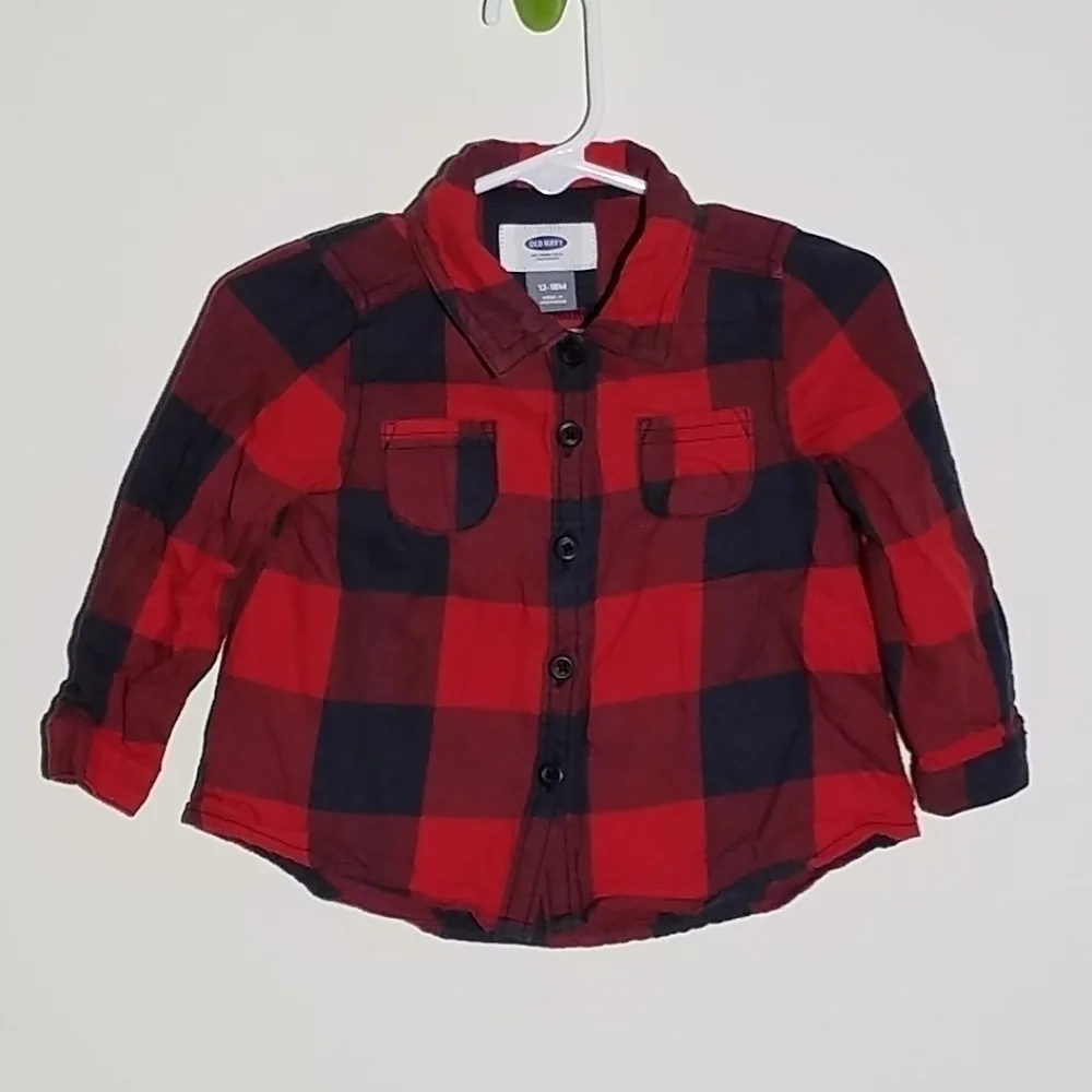 Old Navy Buffalo Plaid Button Down Polo 12-18m
